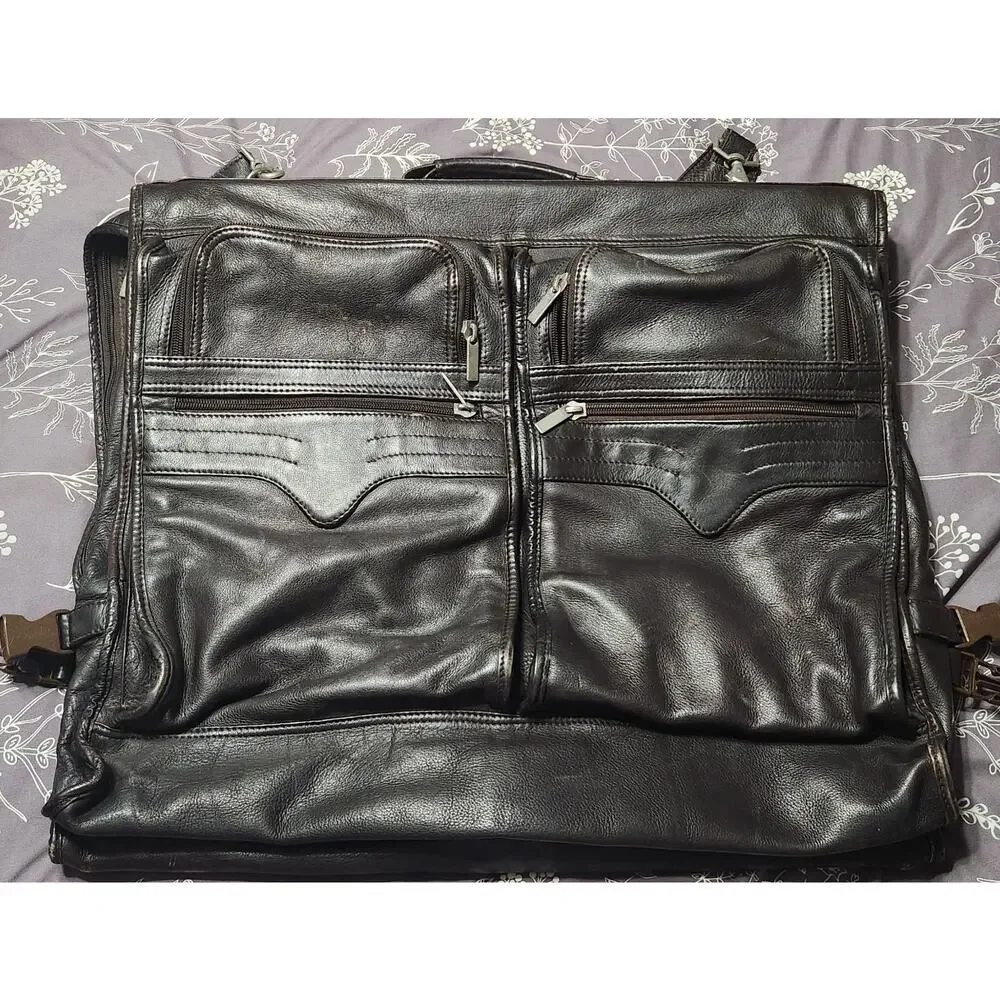 Unbranded Dark Brown Leather Hanging Garment Bag Luggage Made In‎ Columbia